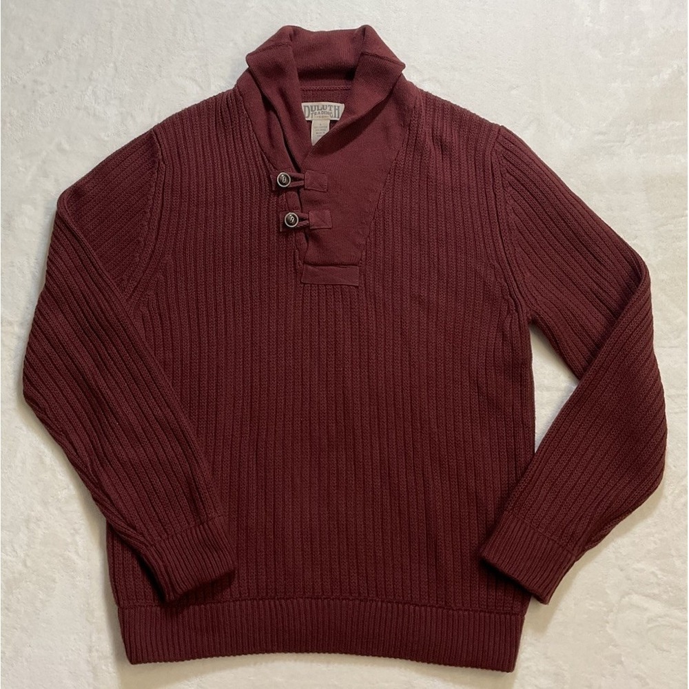 Duluth Trading Co Wool Blend Collared 1/4 Button Sweater Men Large Ribbed Heavy